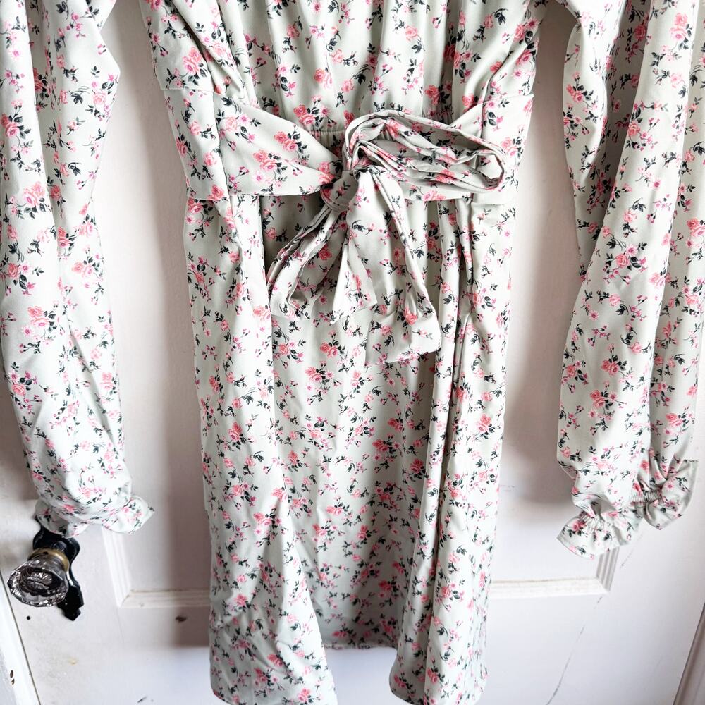 Altar’s State Lola Crossover Mint Green Pink Floral Mini Dress Fit & Flare M - Picture 15 of 16
